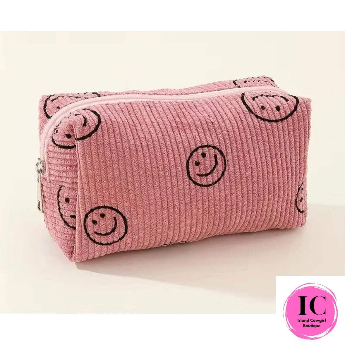 Smiley Face Corduroy Makeup Bag
