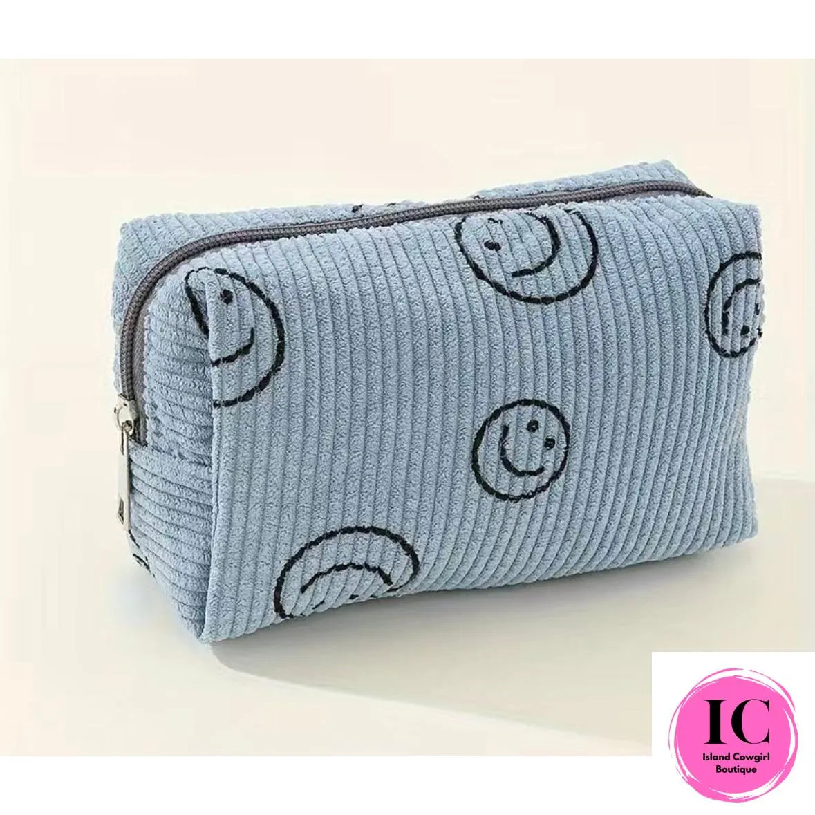 Smiley Face Corduroy Makeup Bag