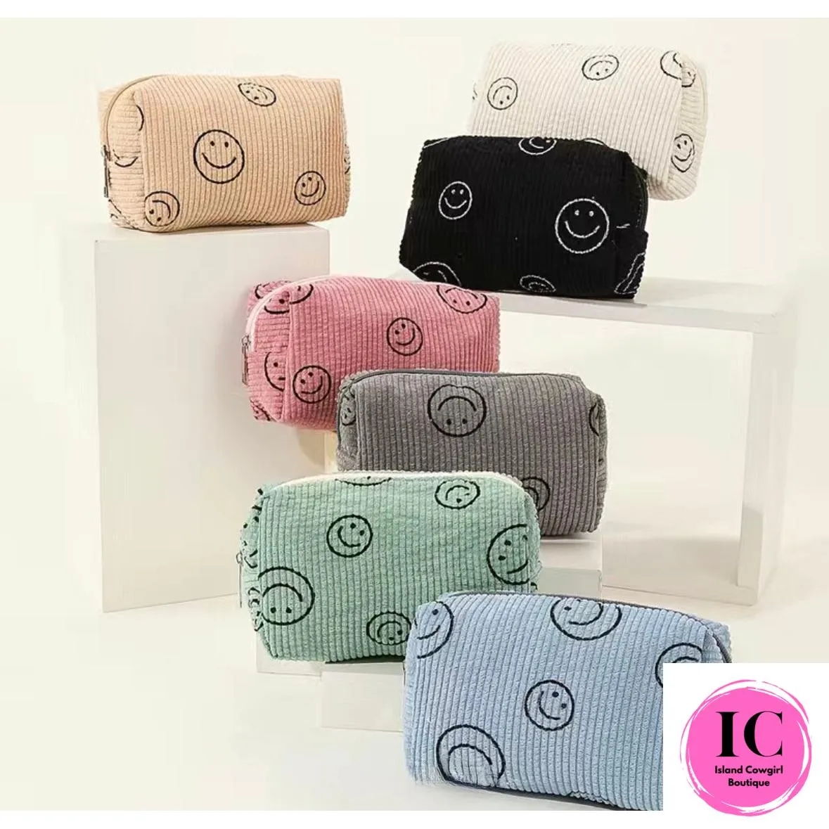 Smiley Face Corduroy Makeup Bag