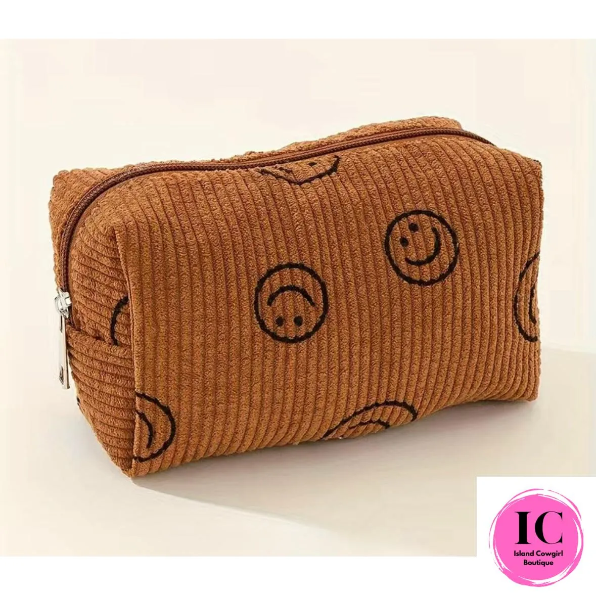 Smiley Face Corduroy Makeup Bag