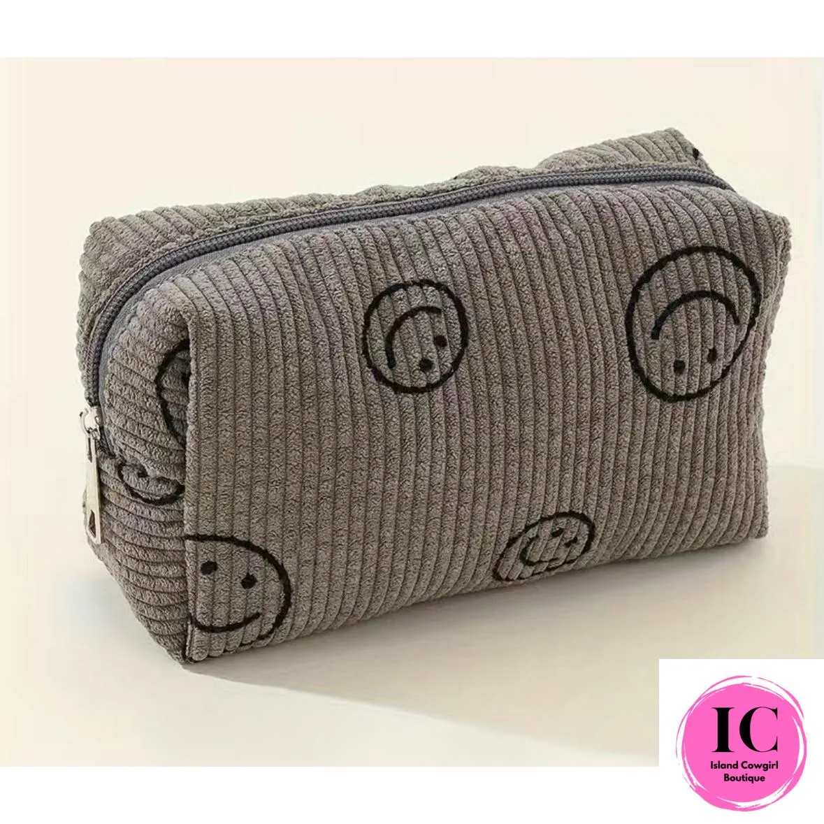 Smiley Face Corduroy Makeup Bag