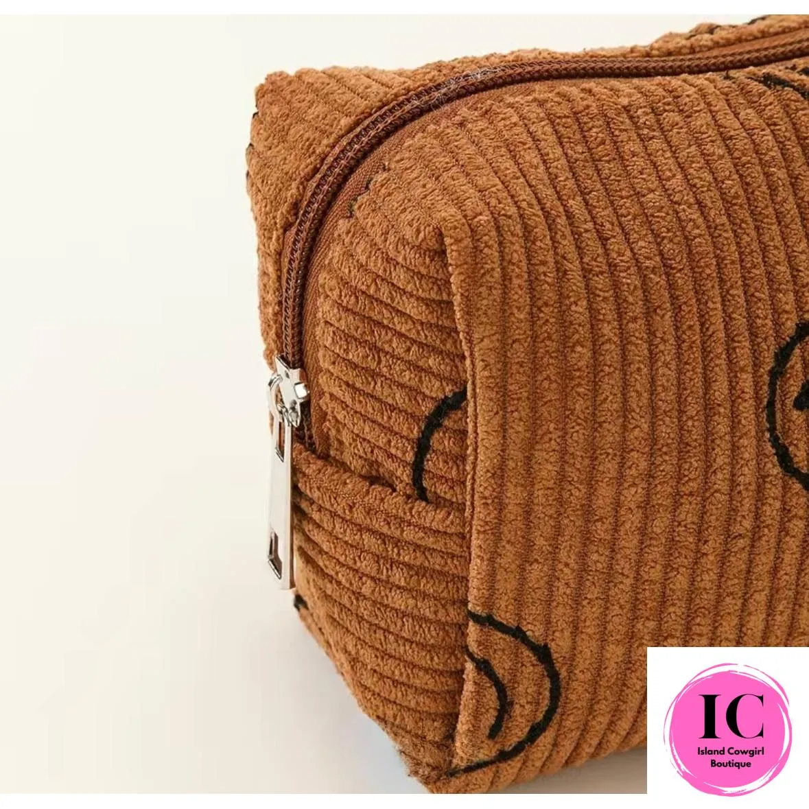 Smiley Face Corduroy Makeup Bag