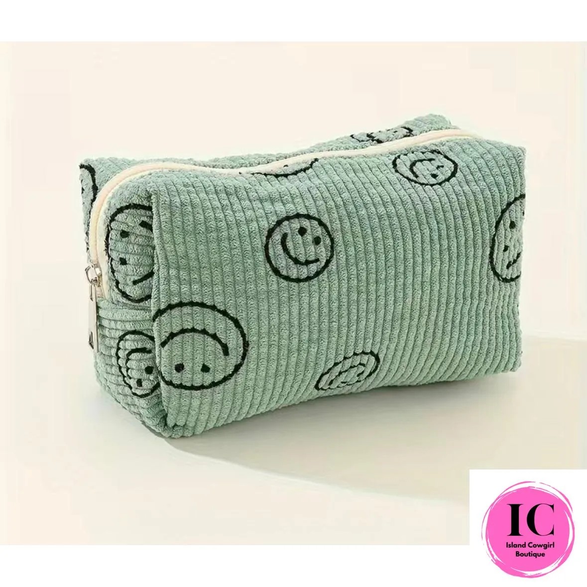 Smiley Face Corduroy Makeup Bag
