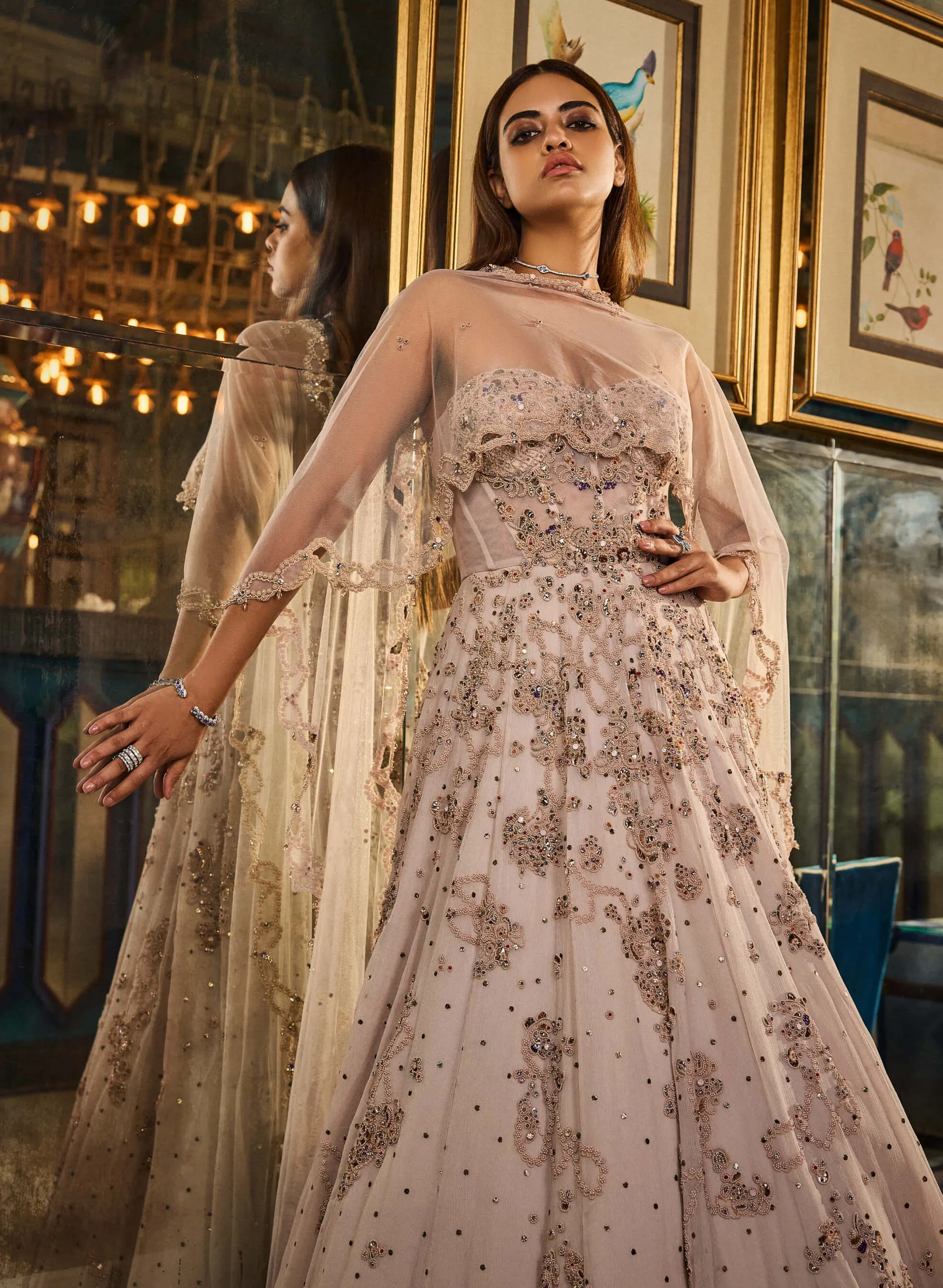 Smoked ivory chiffon kamdani anarkali and dupatta