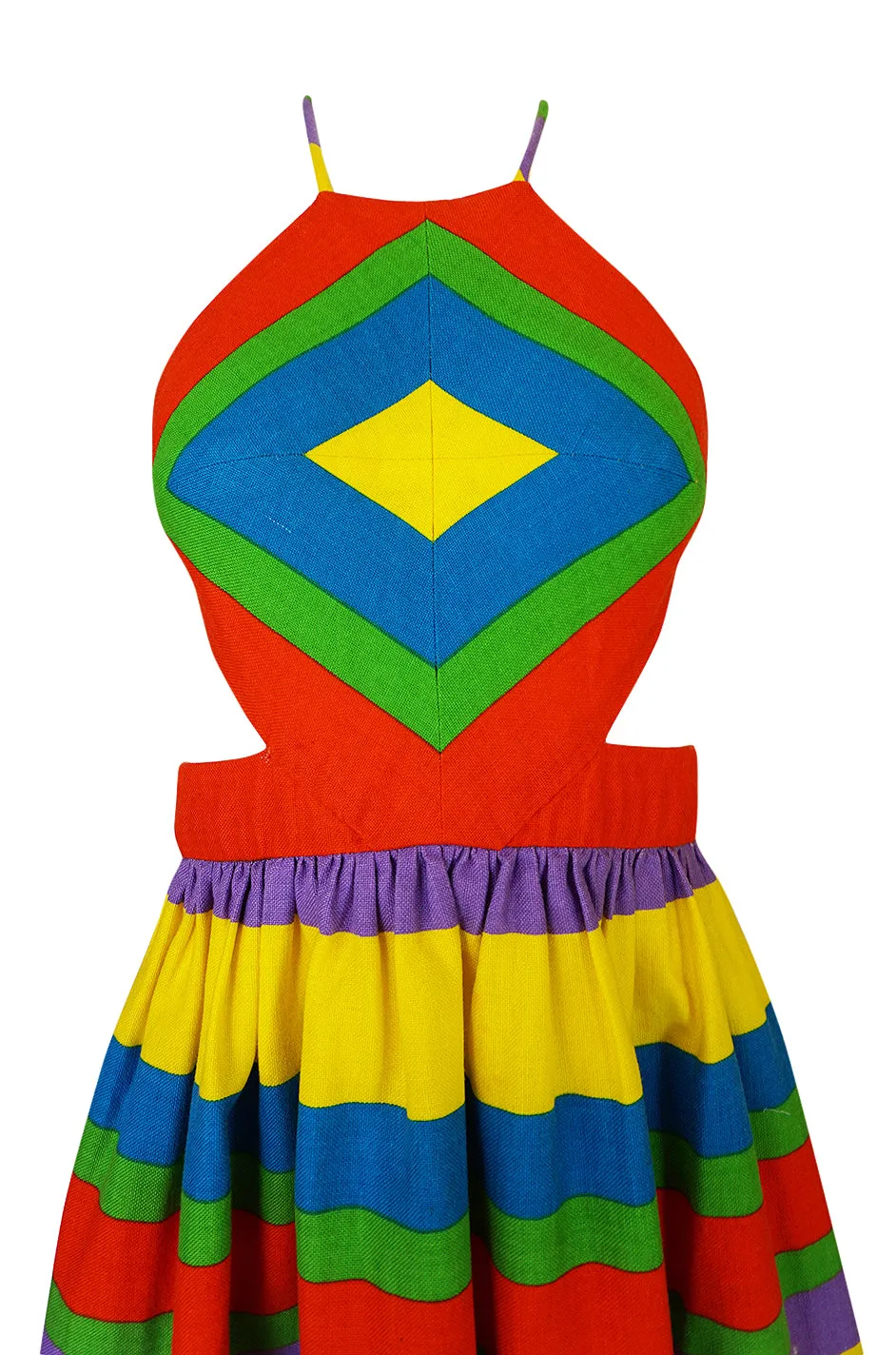 Spring 1972 Oscar de la Renta Rainbow Striped Backless Halter Dress