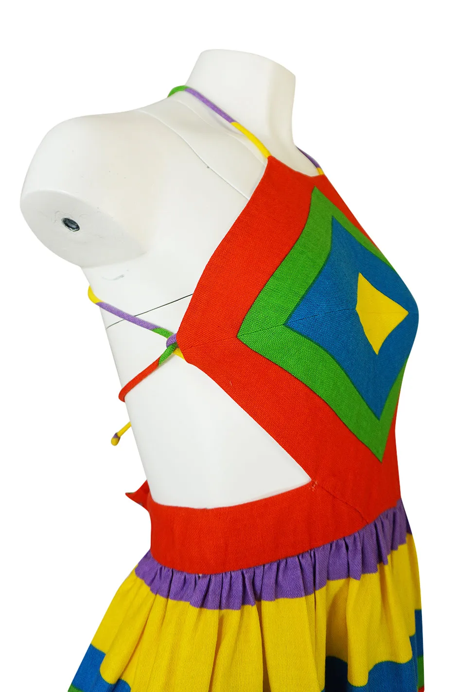 Spring 1972 Oscar de la Renta Rainbow Striped Backless Halter Dress
