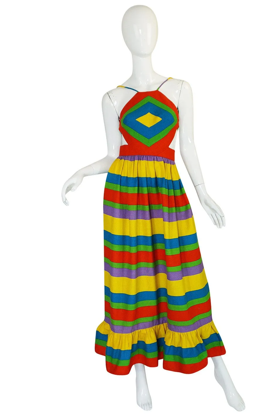 Spring 1972 Oscar de la Renta Rainbow Striped Backless Halter Dress