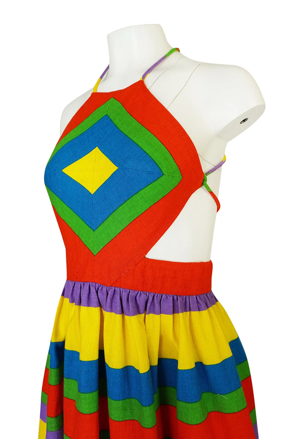 Spring 1972 Oscar de la Renta Rainbow Striped Backless Halter Dress