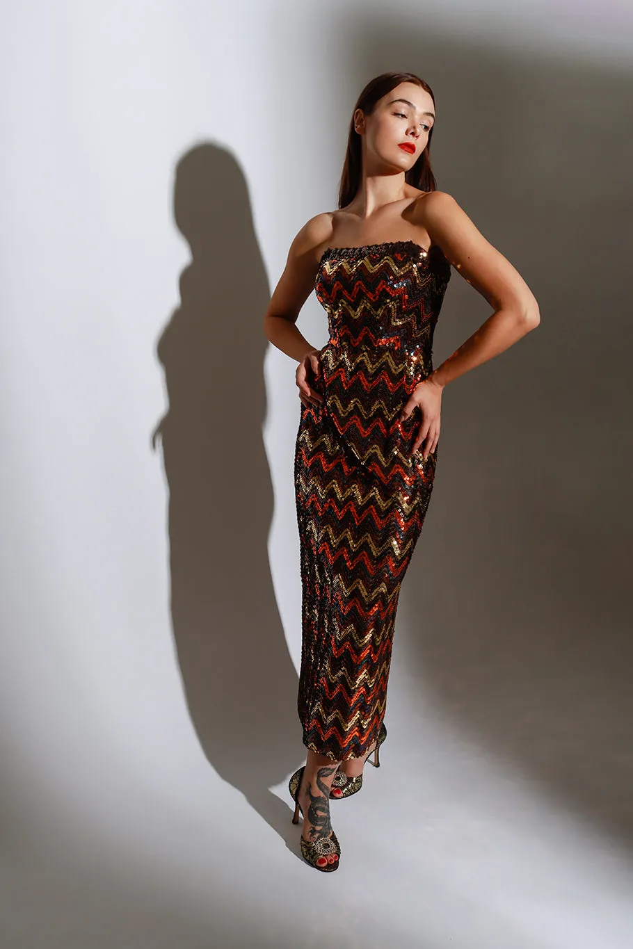 Strapless Chevron Sequin Dress