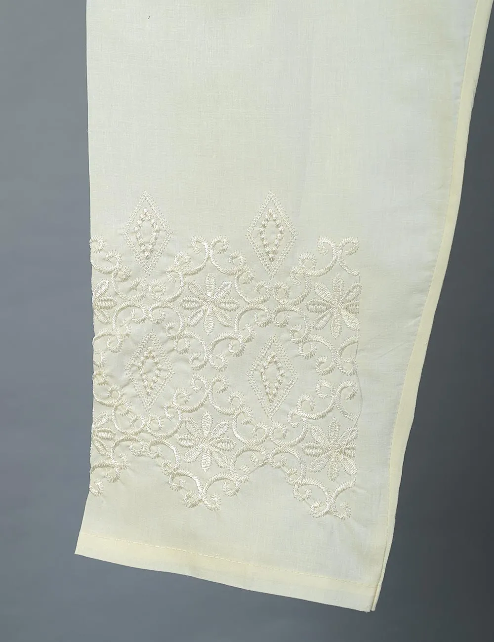 Super Quality Polyester Cotton Embroidered Stitched Trouser - (STC-03A-Cream)