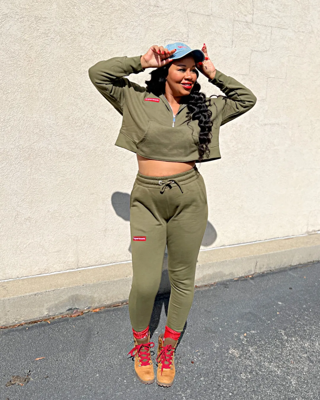 Supermom Army Green Half-Zip Hoodie