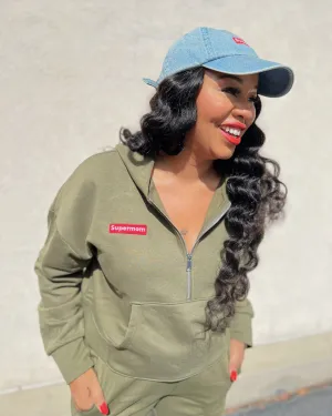 Supermom Army Green Half-Zip Hoodie
