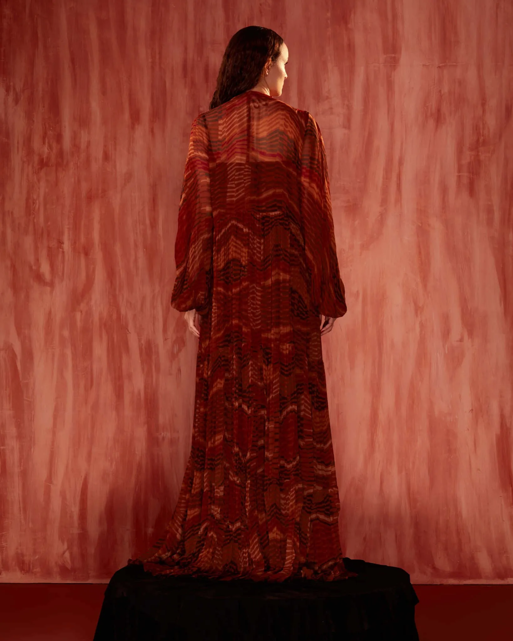 Tangerine byzantine halter maxi gown