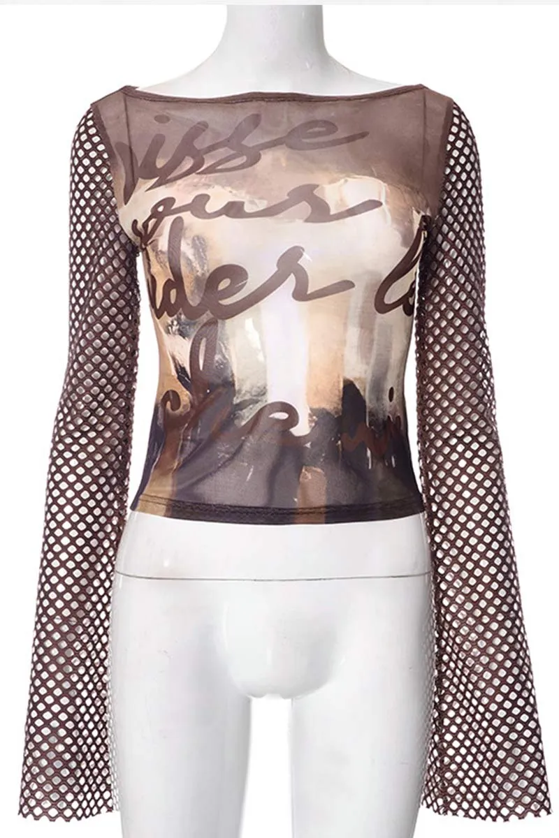 TH758 Graphic Fishnet Top