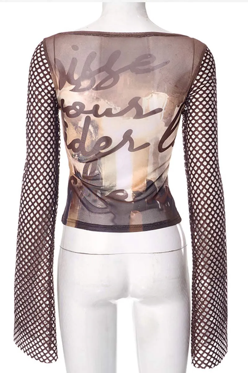 TH758 Graphic Fishnet Top
