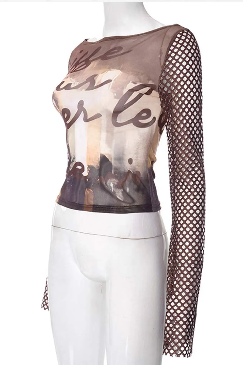 TH758 Graphic Fishnet Top