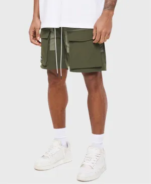 The Couture Club Panelled Cargo Shorts Khaki Green