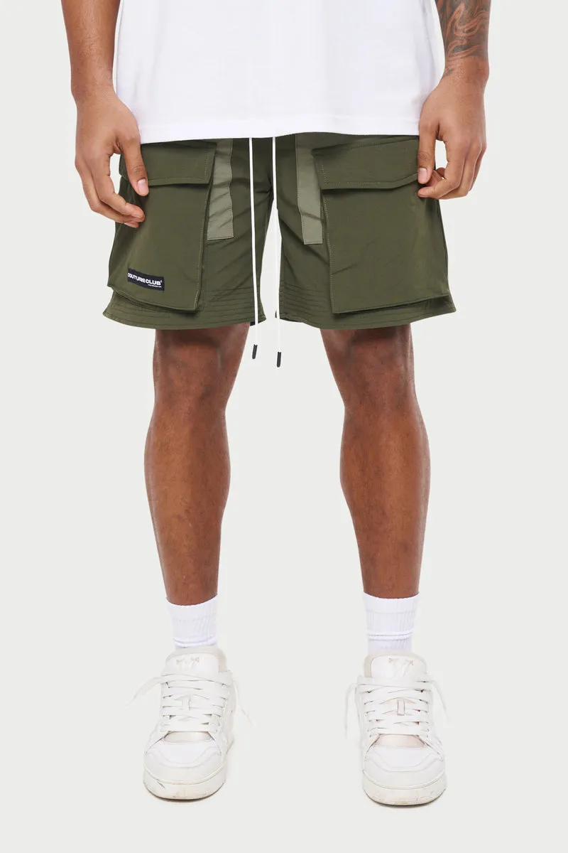 The Couture Club Panelled Cargo Shorts Khaki Green