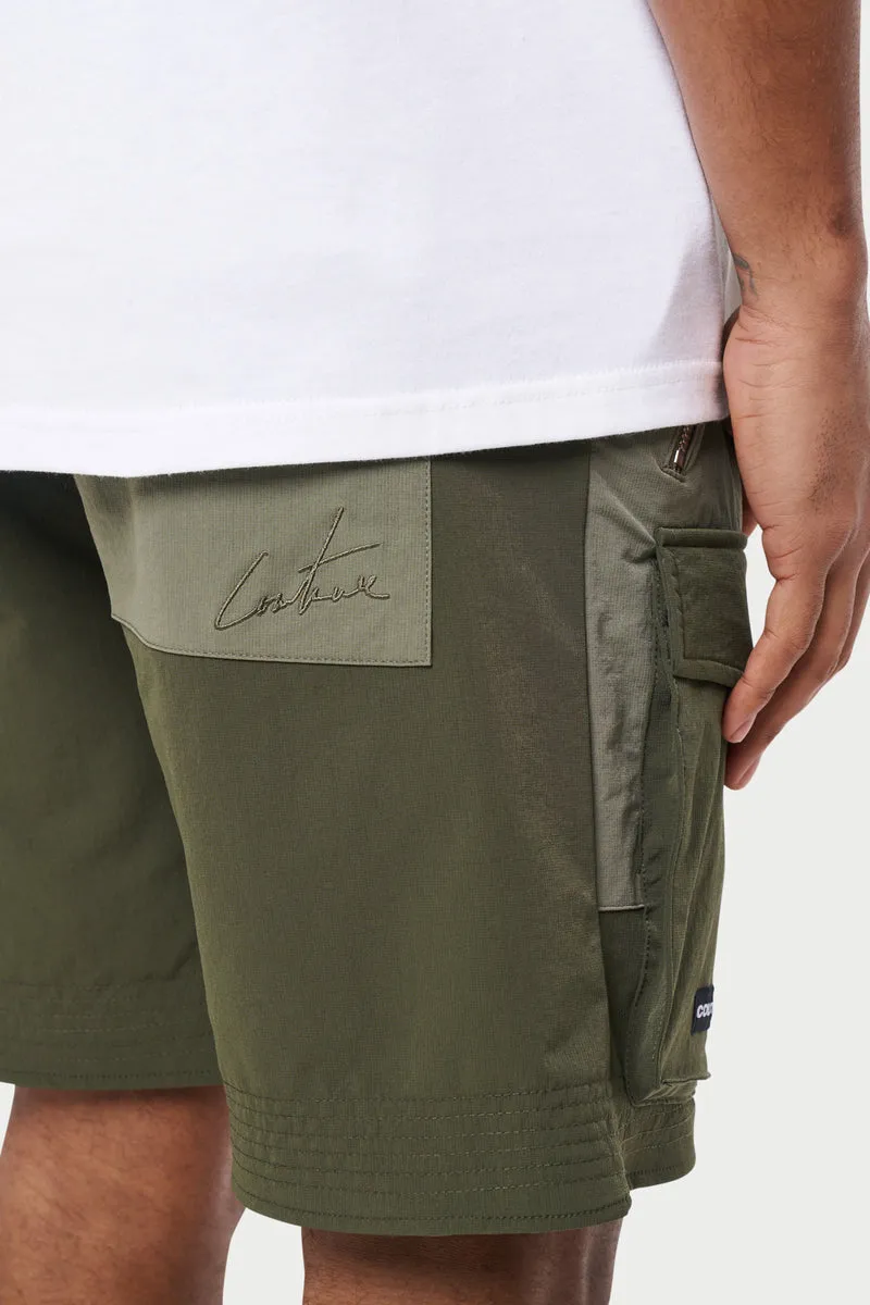 The Couture Club Panelled Cargo Shorts Khaki Green