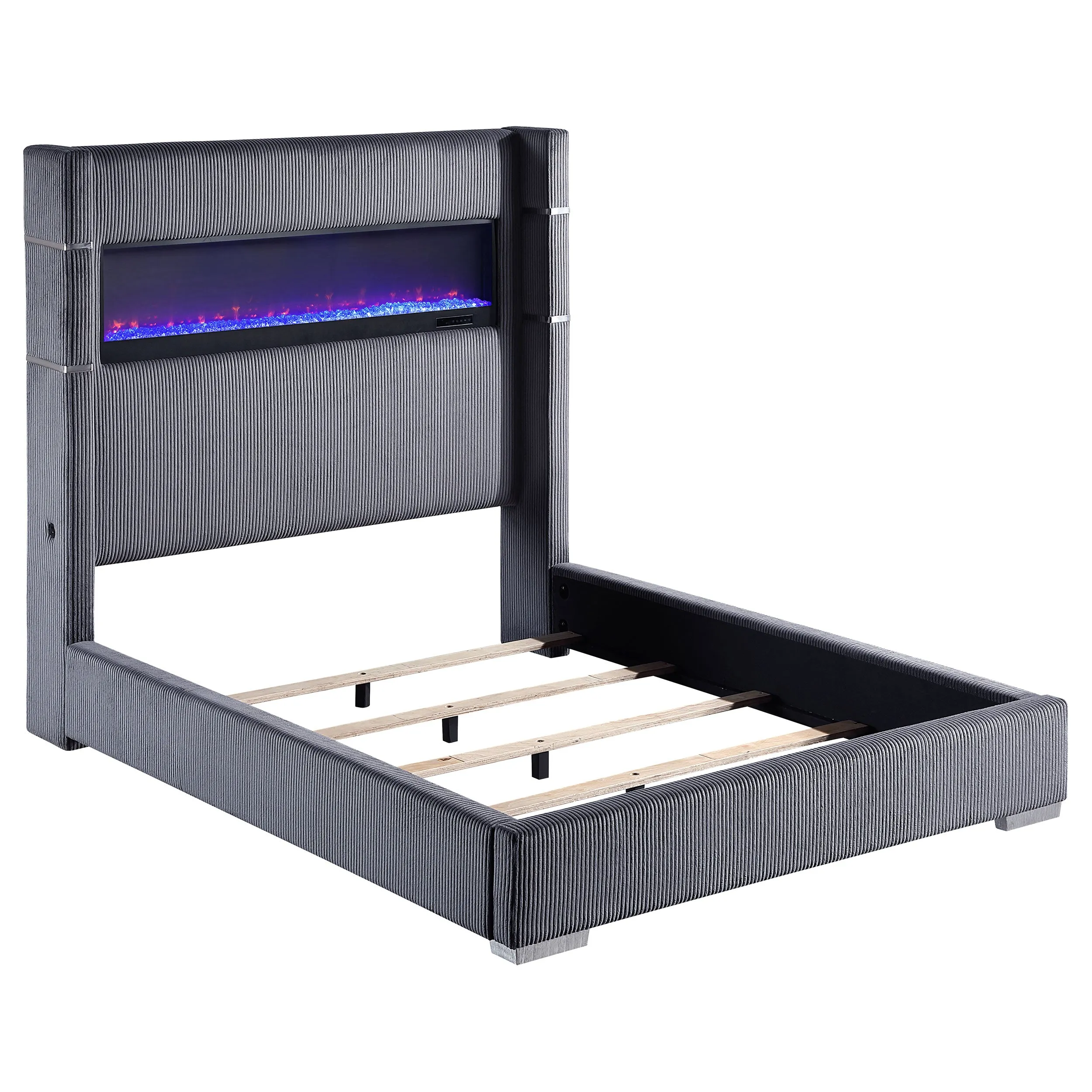 Tisdall Upholstered Cal King Flame Visualizer Bed Grey