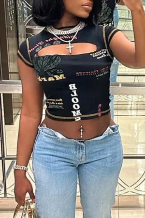 TK0422 Graphic Cutout Tee