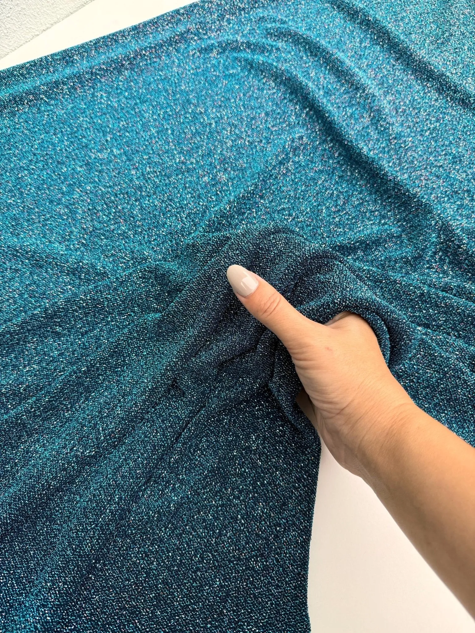 Turquoise 4 Way Stretch Lurex Fabric by The Yard Knit Spandex Shimmery Multi Color Blue Glitter Knit For Dressmaking Gown Backdrop Drapes