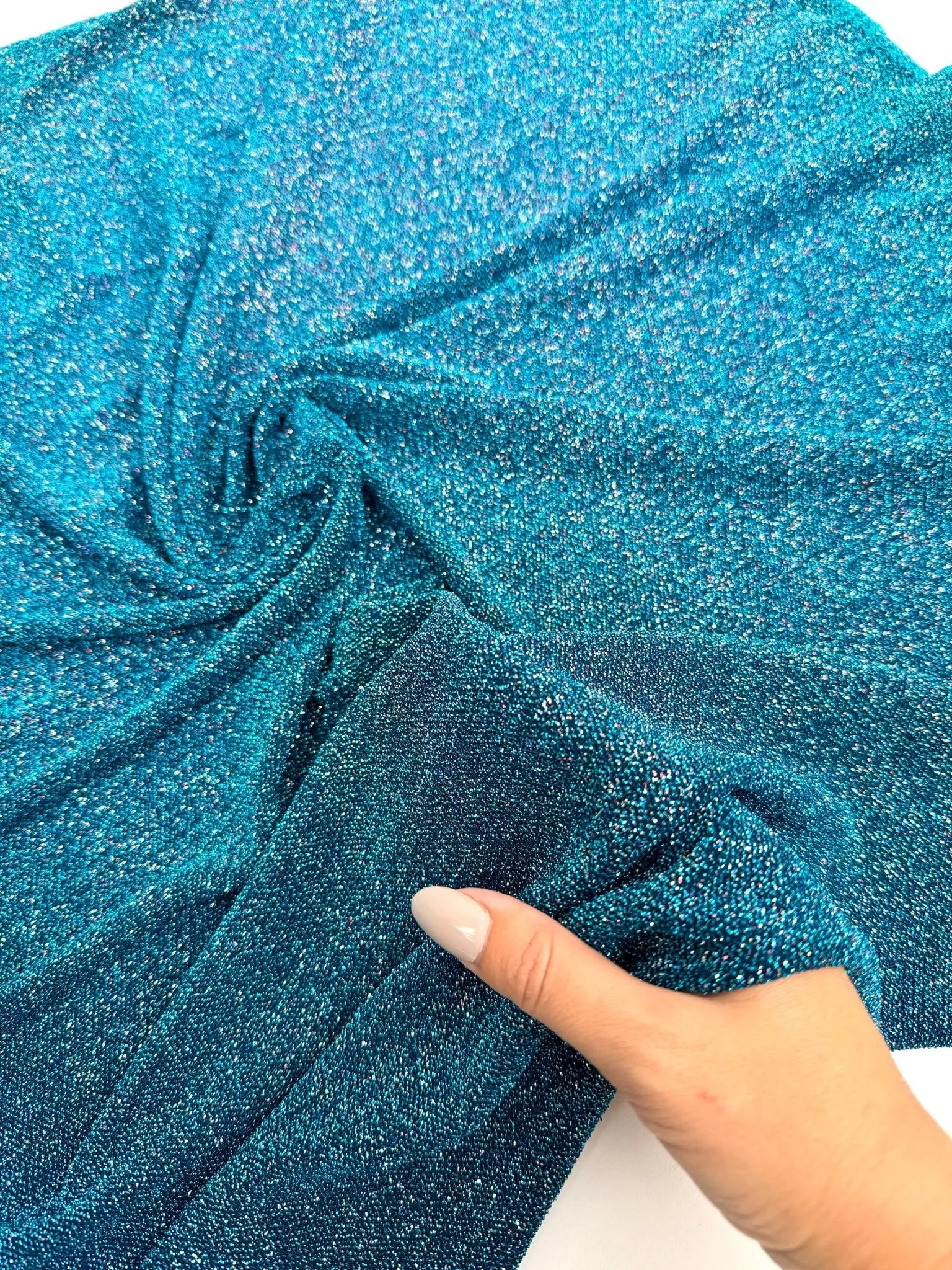 Turquoise 4 Way Stretch Lurex Fabric by The Yard Knit Spandex Shimmery Multi Color Blue Glitter Knit For Dressmaking Gown Backdrop Drapes