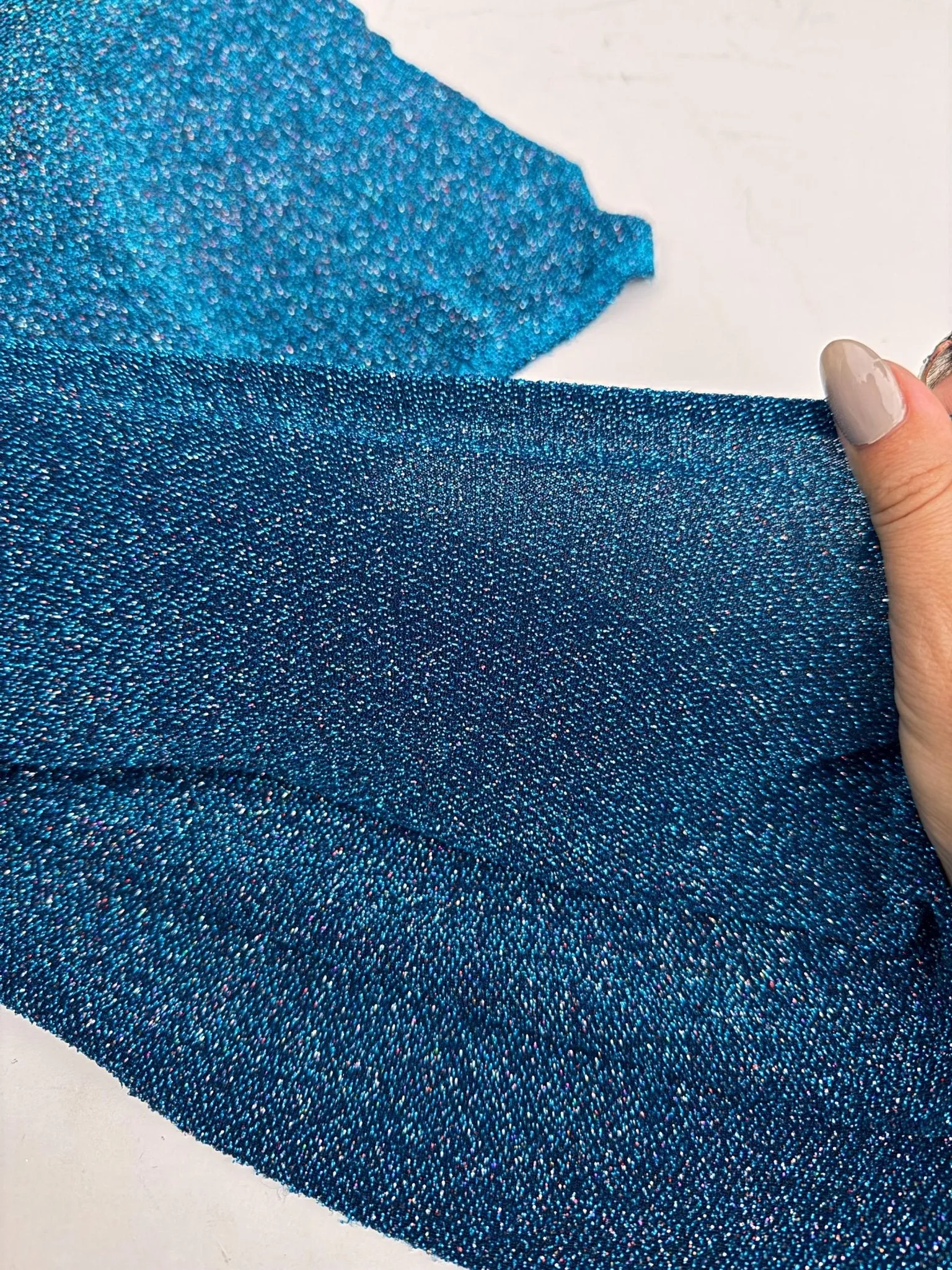 Turquoise 4 Way Stretch Lurex Fabric by The Yard Knit Spandex Shimmery Multi Color Blue Glitter Knit For Dressmaking Gown Backdrop Drapes