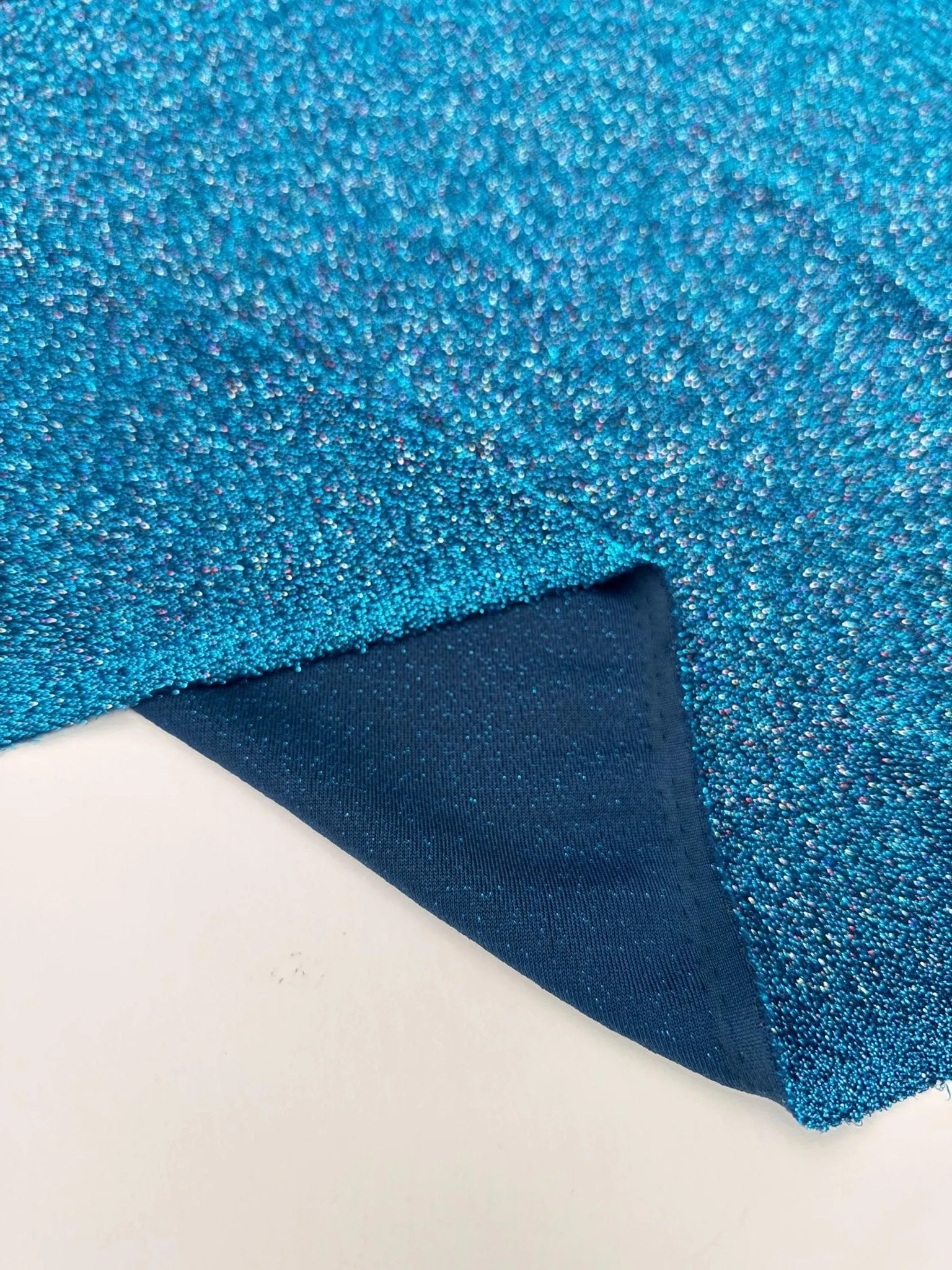 Turquoise 4 Way Stretch Lurex Fabric by The Yard Knit Spandex Shimmery Multi Color Blue Glitter Knit For Dressmaking Gown Backdrop Drapes