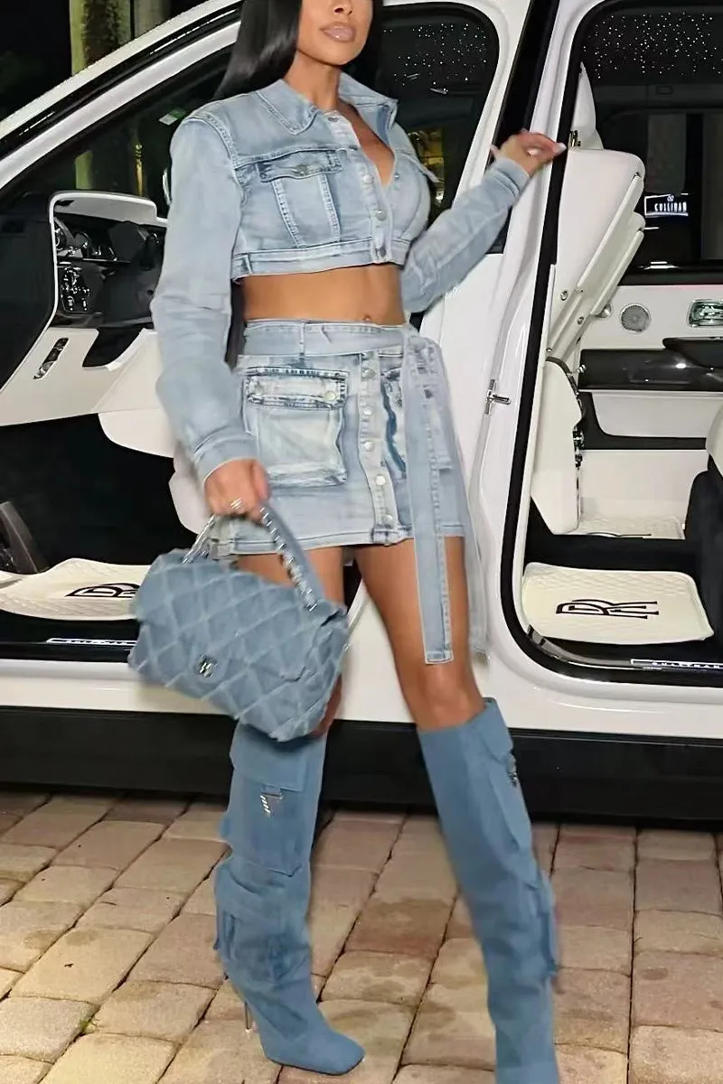 UH0320 Denim Jacket and Skirt Set