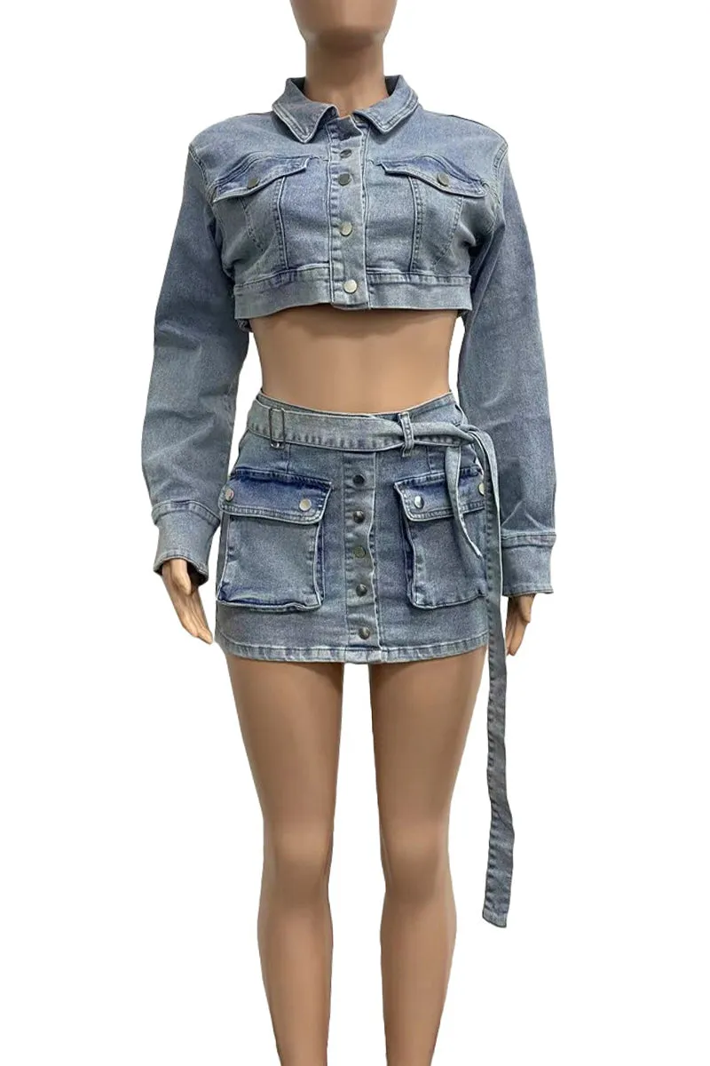UH0320 Denim Jacket and Skirt Set