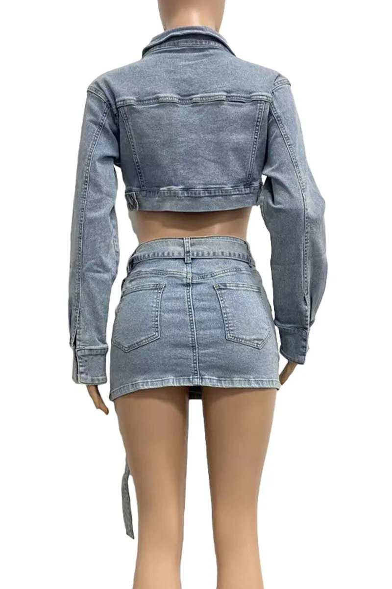 UH0320 Denim Jacket and Skirt Set