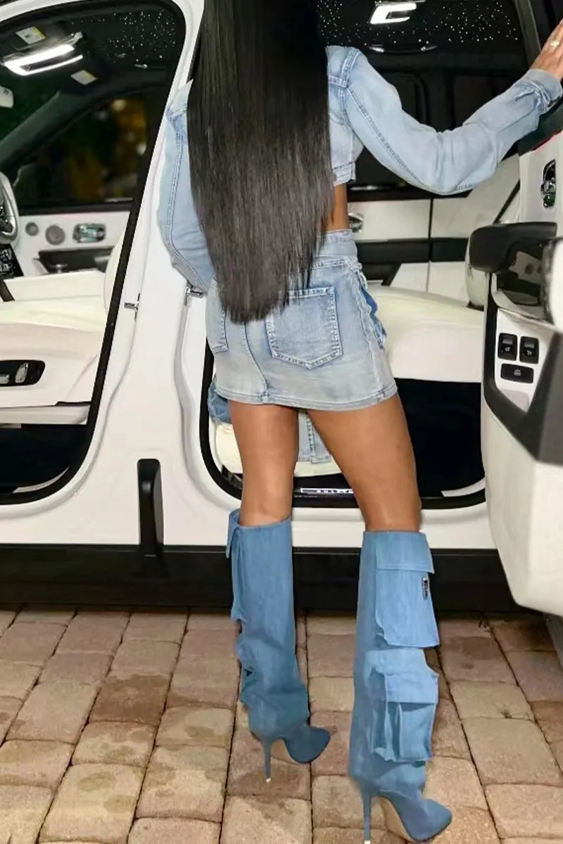 UH0320 Denim Jacket and Skirt Set