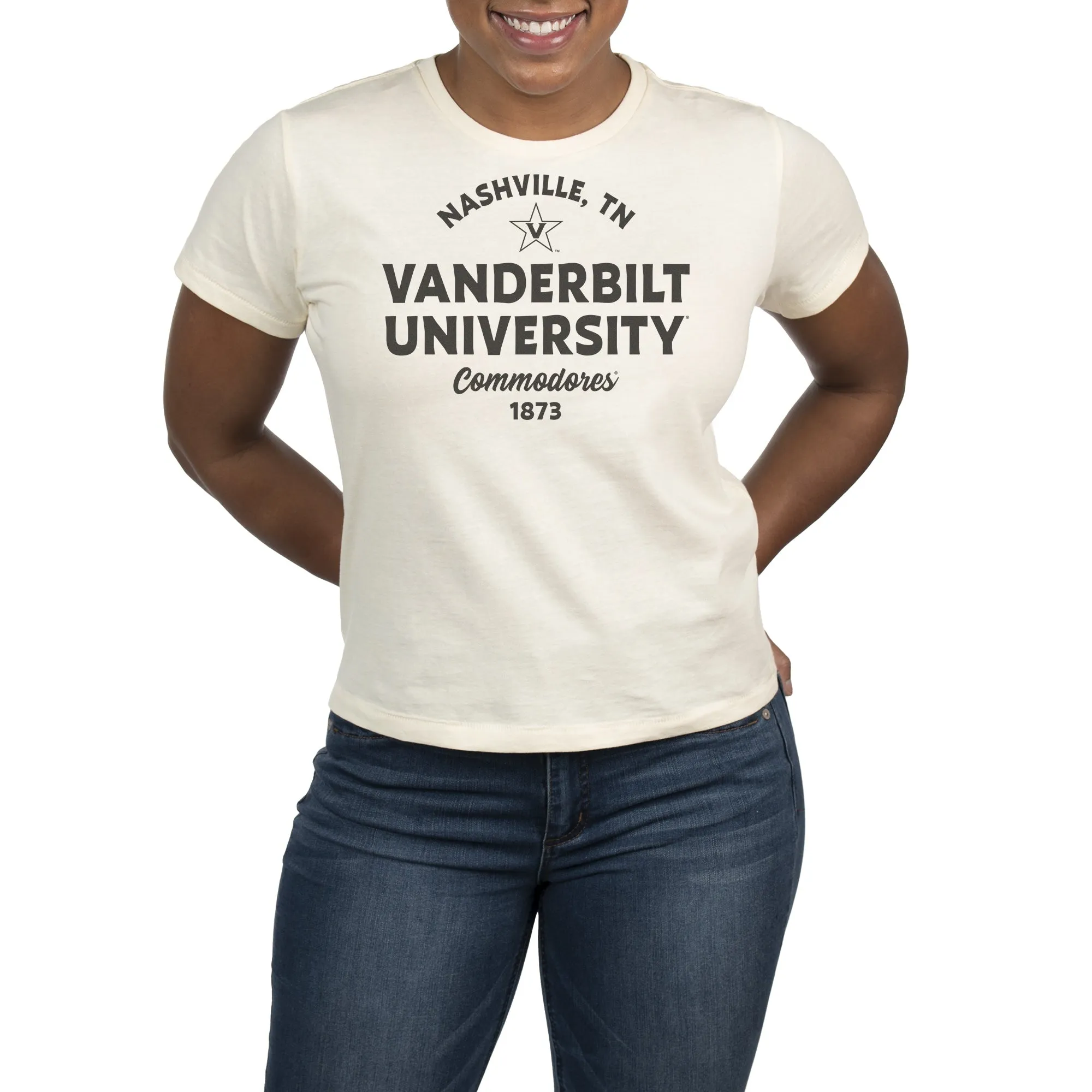 USCAPE Vanderbilt University Banner High Waisted Tee, Vintage White