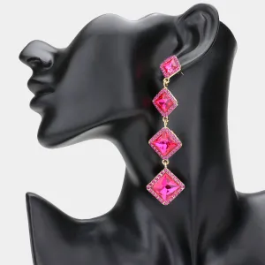Variegated Fuchsia Diamond Shape Stone Drop Pageant Earrings | Evening Earrings | 610695