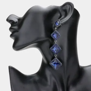 Variegated Navy Diamond Shape Stone Drop Pageant Earrings | Evening Earrings | 610691