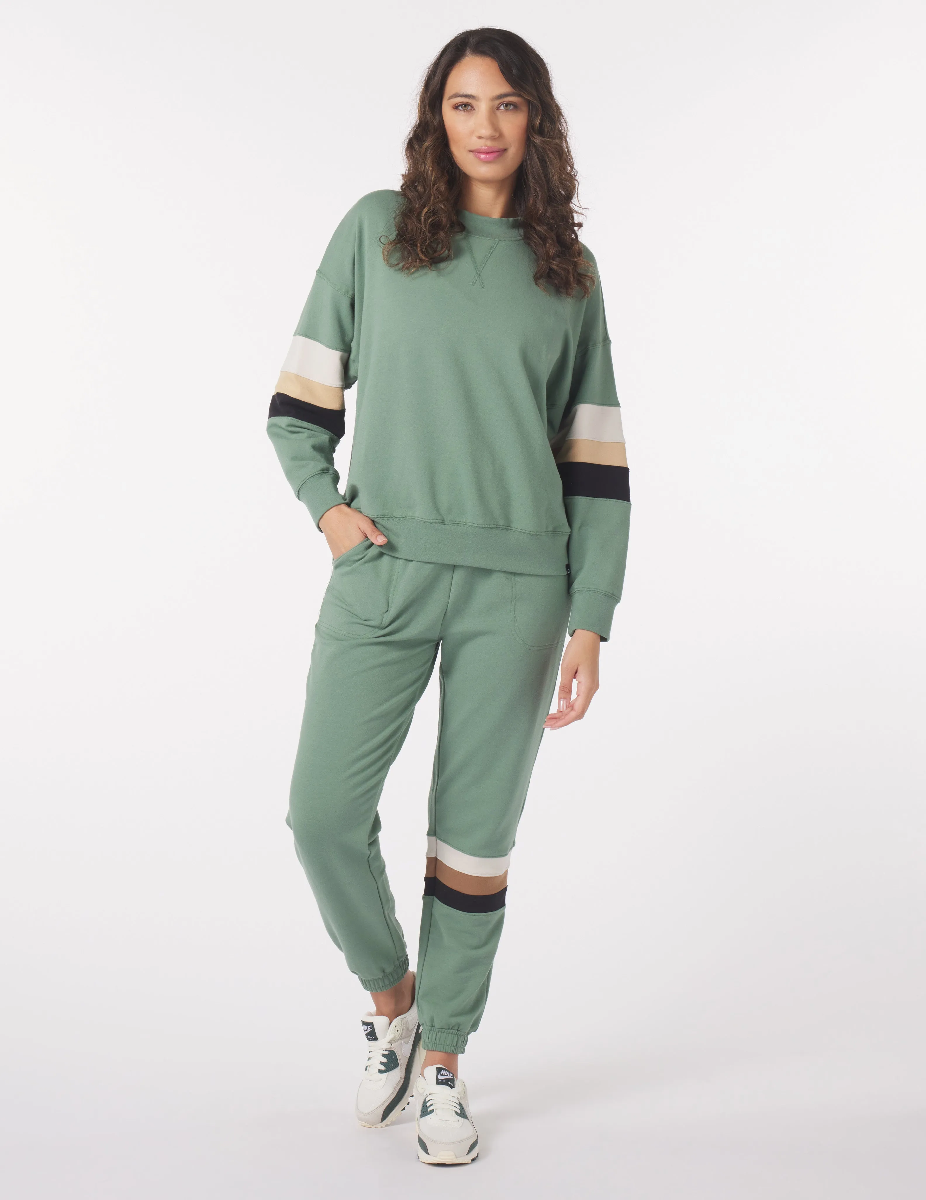 Vintage Oversized Jogger: Sage/Tonal Stripes