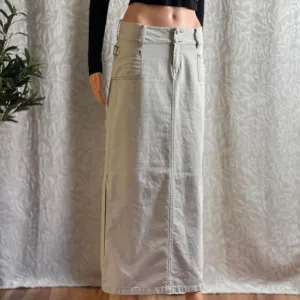 Vintage Y2K UNIONBAY Ivory Khaki Cargo Carpenter Utility Maxi Skirt Size 7