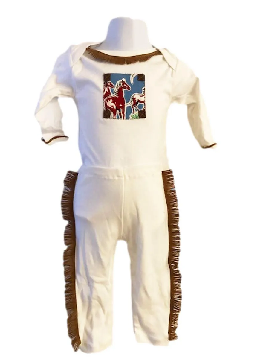 Western Theme Long Sleeve Baby Onesie and Pants with Fringe