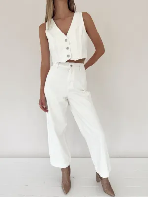 White Denim Down Crop