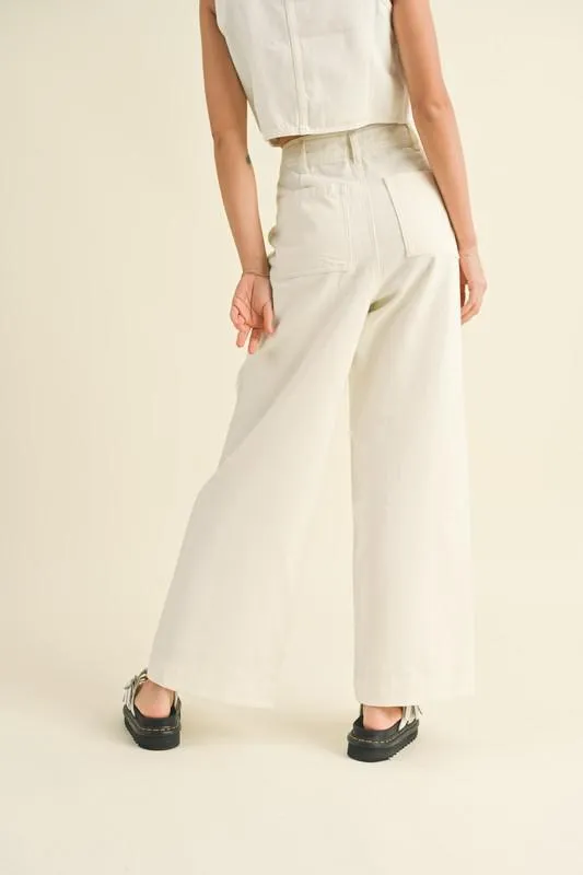 White Denim Down Crop