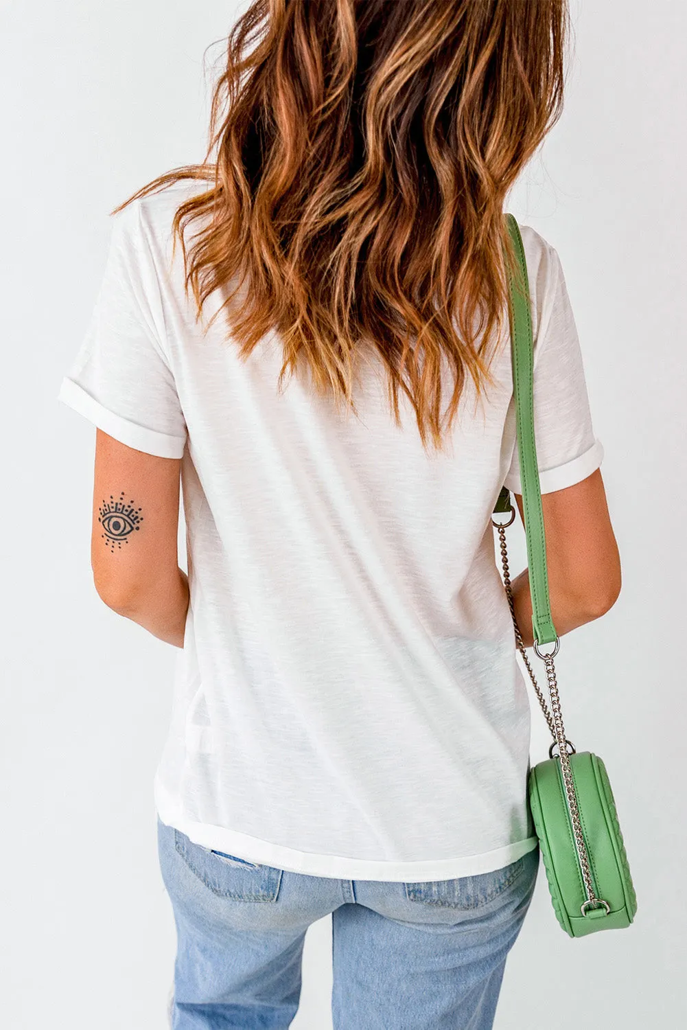 White FALL Vibe Leopard Print Crew Neck T Shirt