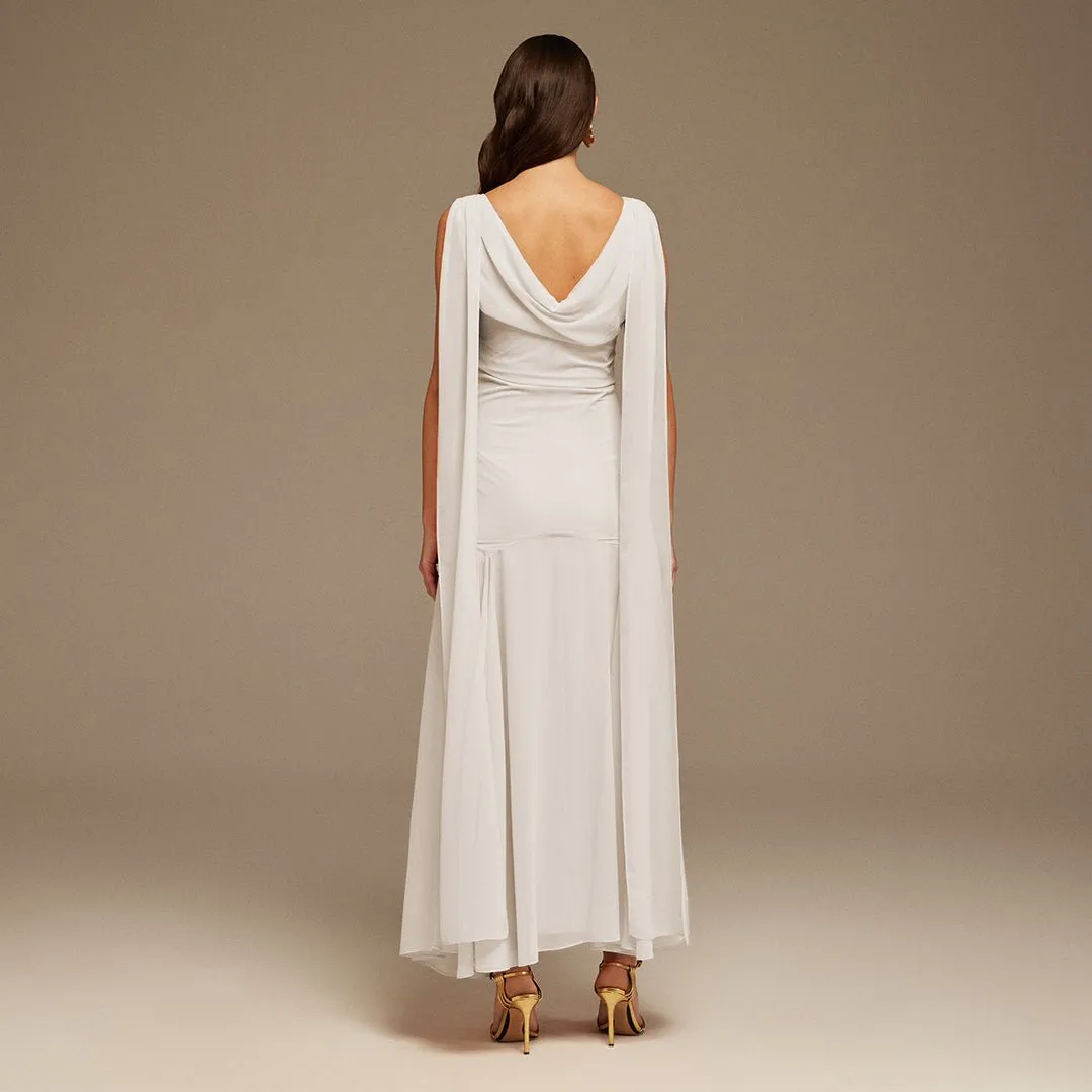 White Sleeveless Chiffon Maxi Dress with embroidery