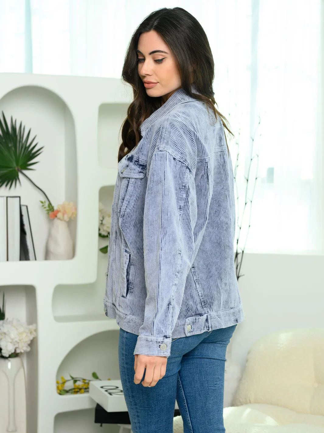 WOMEN'S LONG SLEEVE CORDUROY DENIM JACKET